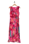 London Times Yuryu Floral Ruffle Wrap Dress In Pink Multi
