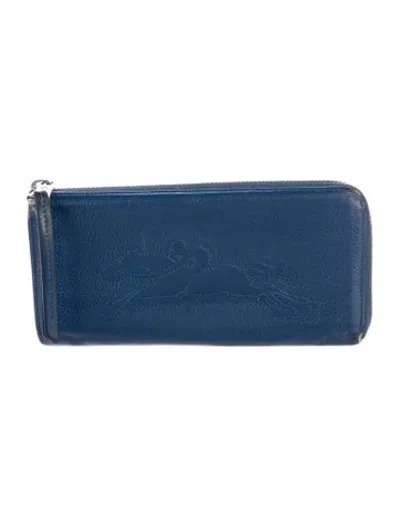 Pre-owned Longchamp Leather Continental Wallet In Blue