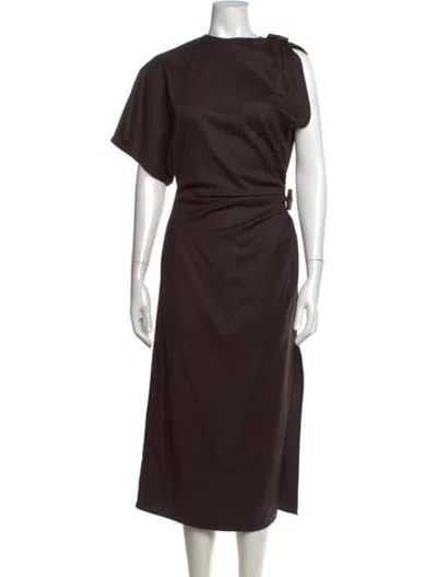 Pre-owned Longchamp Virgin Wool Midi Length Dress In Brown