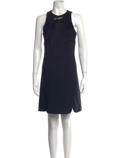 Pre-owned Longchamp Virgin Wool Mini Dress In Black/blue