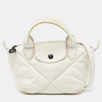 Pre-owned Longchamp White Quilted Leather Mini Le Pilage Neo Tote