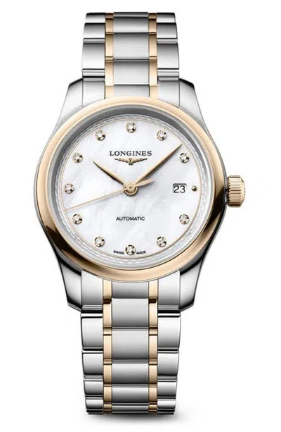 Longines Master Collection Automatic Diamond Bracelet Watch, 30mm In White Mother Of Pearl