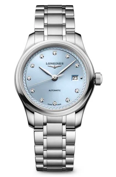 Longines Master Collection Diamond Automatic Bracelet Watch, 30mm In Blue