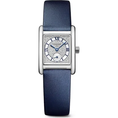 Longines Mini Dolcevita Diamond Leather Strap Watch, 21.5mm X 29mm In White Mother-of-pearl