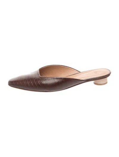 Pre-owned Loq Leather Animal Print Mules In Brown