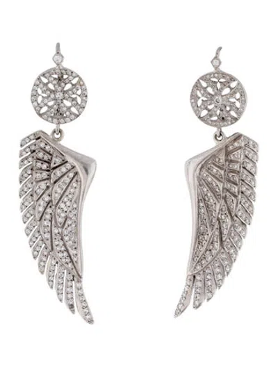 Pre-owned Loree Rodkin 18k 1.95ctw Diamond Wing Drop Earrings In Multicolor