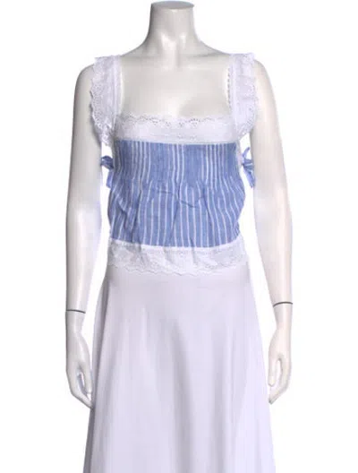 Pre-owned Loretta Caponi Linen Striped Top W/ Tags In White