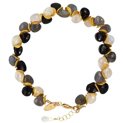 Lori Kaplan Design Women's Grey / Neutrals / Black Monochromatic Moonstone Spinel Labradorite Signature Gold Bracelet In Grey/black