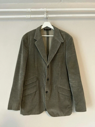 Pre-owned Loro Piana Ribbed Blazer With Suede Collar And Elbow Pads In Dark Khaki Green