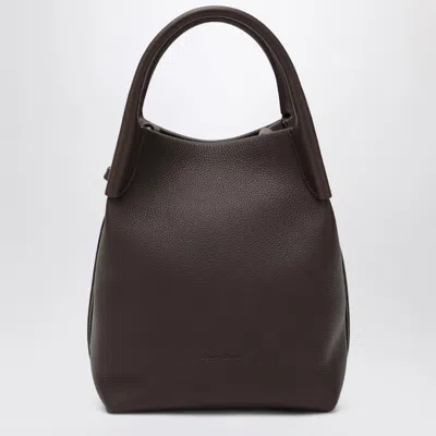 Loro Piana Small Bale Bag In Hammered Dark Chocolate Leather In Brown