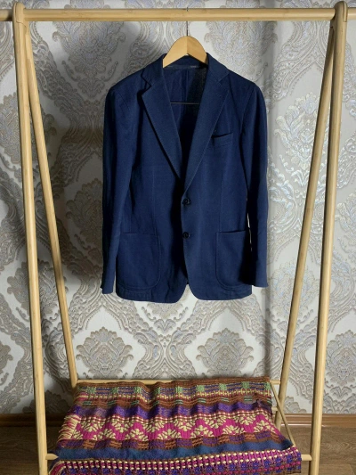 Pre-owned Loro Piana Tombolini  Blazer 100% Cotton Knit Luxury Suit In Blue
