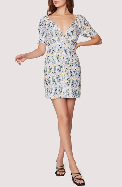 Lost + Wander Breath Of Youth Floral Embroidery Cotton & Linen Minidress In Light Blue