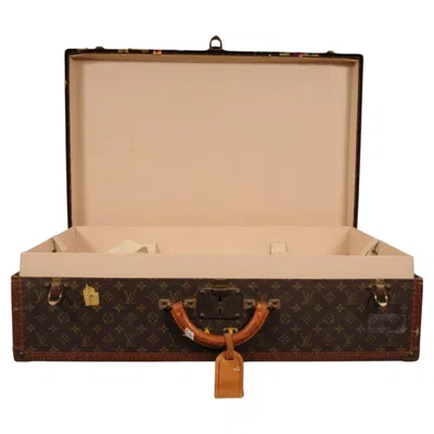 Pre-owned Louis Vuitton Alzer 75 Brown Tan Travel Trunk Suitcase Lv Logo Monogram
