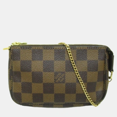 Pre-owned Louis Vuitton Brown Canvas Damier Ebene Mini Pochette Accessories Vanity Bag