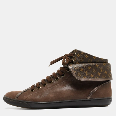 Pre-owned Louis Vuitton Brown Monogram Canvas And Leather Brea Sneakers Size 38.5