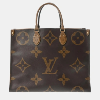 Pre-owned Louis Vuitton Brown Monogram Reverse Giant On The Go Gm Tote Bag