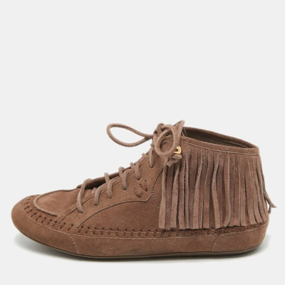Pre-owned Louis Vuitton Brown Suede Fringe Details High Sneakers Size 39