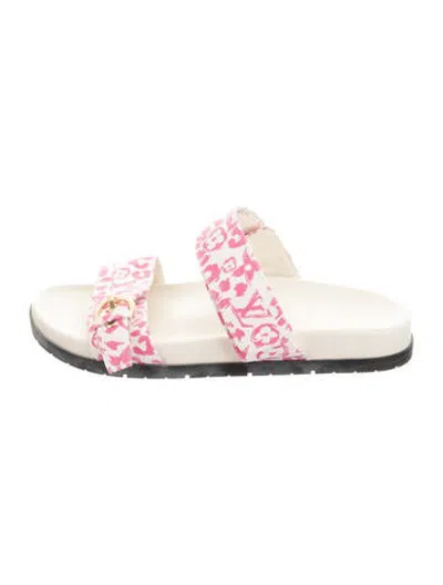 Pre-owned Louis Vuitton Canvas Graphic Print Slides In Pink/white