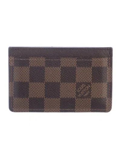 Pre-owned Louis Vuitton Damier Ebene Pattern Coated Canvas Card Case In Brown