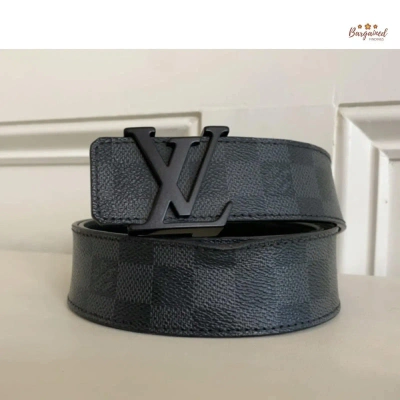 Pre-owned Louis Vuitton Damier Graphite Lv Initials Buckle Belt In Black