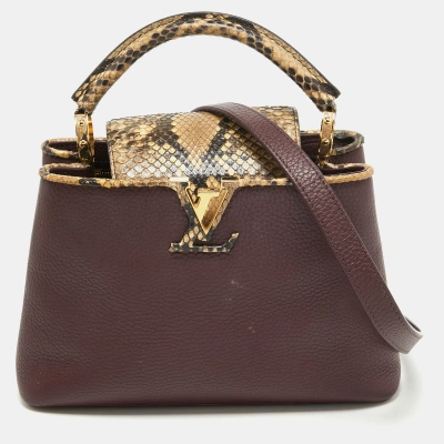 Pre-owned Louis Vuitton Deep Purple/beige Leather And Python Capucines Bb Bag
