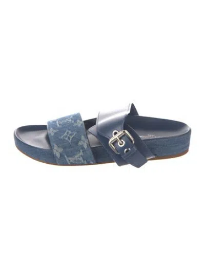 Pre-owned Louis Vuitton Denim Graphic Print Slides In Blue