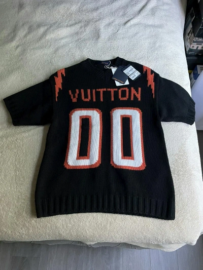 Pre-owned Louis Vuitton Intarsia Knitted Football Jersey In Black