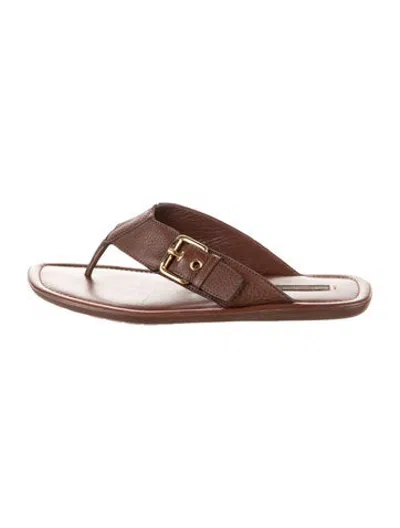Pre-owned Louis Vuitton Leather Studded Accents Flip Flops In Brown