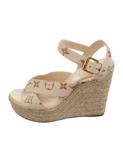 Pre-owned Louis Vuitton Lv Monogram Leather Espadrilles In Neutrals