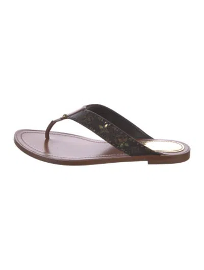 Pre-owned Louis Vuitton Lv Monogram Leather Flip Flops In Brown