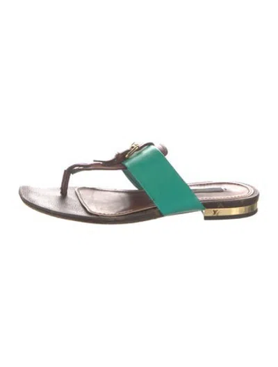 Pre-owned Louis Vuitton Lv Monogram Leather Flip Flops In Green