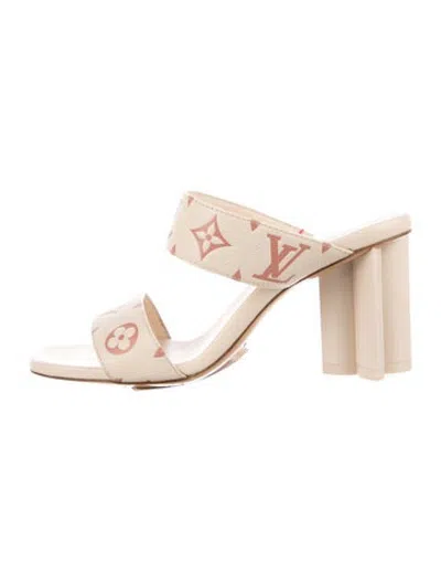 Pre-owned Louis Vuitton Lv Monogram Leather Slides In Neutrals