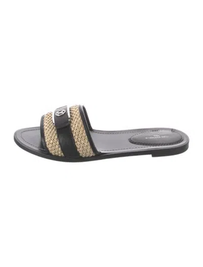 Pre-owned Louis Vuitton Lv Monogram Raffia Slides In Neutrals