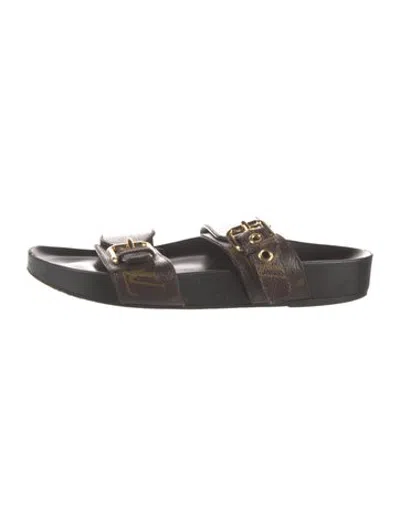 Pre-owned Louis Vuitton Lv Monogram Slides In Brown