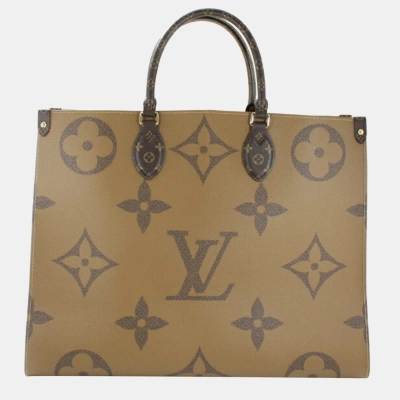 Pre-owned Louis Vuitton Monogram Reverse On The Go Gm Giant Tote Bag In Brown