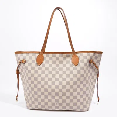 Pre-owned Louis Vuitton Neverfull Mm Damier Azur Coated Canvas In White