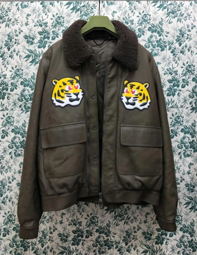 Pre-owned Louis Vuitton Tiger Patch Leather Bomber Jacket In Brown