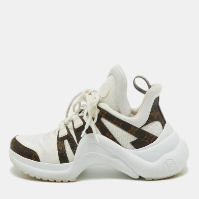 Pre-owned Louis Vuitton White/brown Nylon And Monogram Canvas Archlight Sneakers Size 41