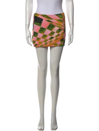 Pre-owned Louisa Ballou Patterned Mini Skirt In Green