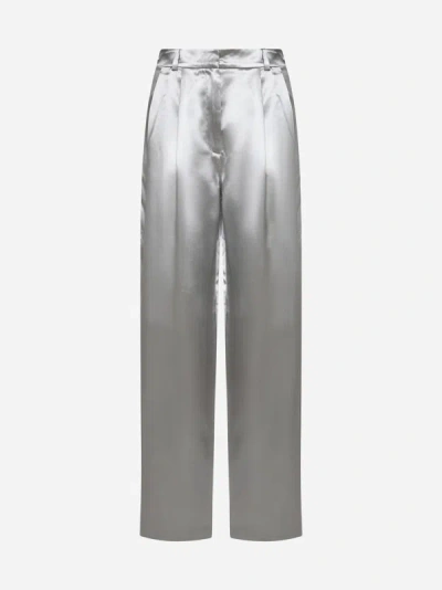 Loulou Studio Vione Silk And Viscose Trousers In Silver Grey