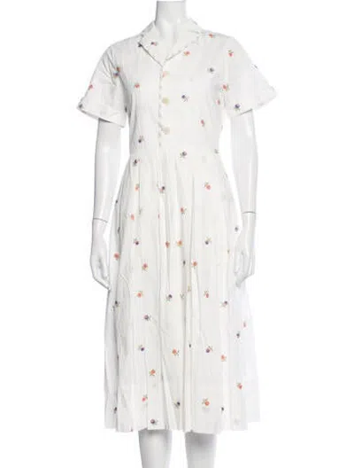 Pre-owned Love Binetti Floral Print Midi Length Dress W/ Tags In White