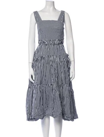 Pre-owned Love Binetti Plaid Print Long Dress In Blue