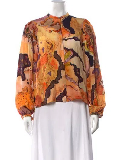Pre-owned Love Binetti Silk Printed Blouse In Orange