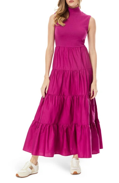 Love By Design Leslie Mock Neck Sleeveless Tiered Maxi Dress In Pink