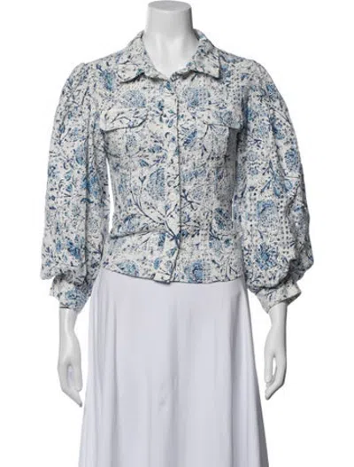 Pre-owned Love The Label Floral Print Long Sleeve Button-up Top In Neutrals