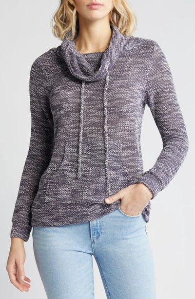 Loveappella Cowl Neck Pullover In Navy