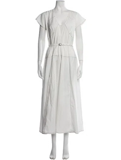 Pre-owned Lovebirds V-neck Long Dress In White