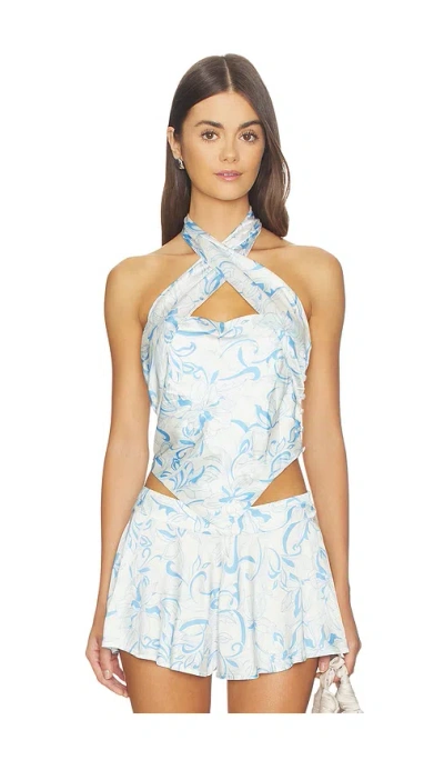 Lovers & Friends Alana Top In Blue Floral Print