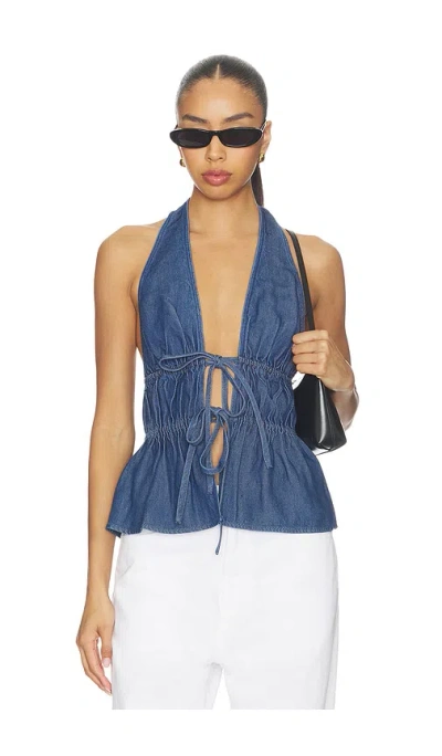 Lovers & Friends Juni Top In Dark Wash Denim