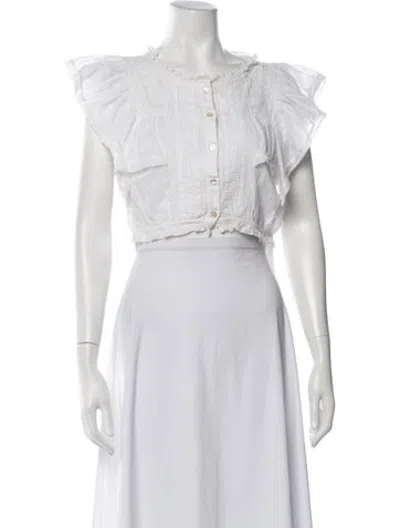 Pre-owned Loveshackfancy Crew Neck Short Sleeve Blouse In White
